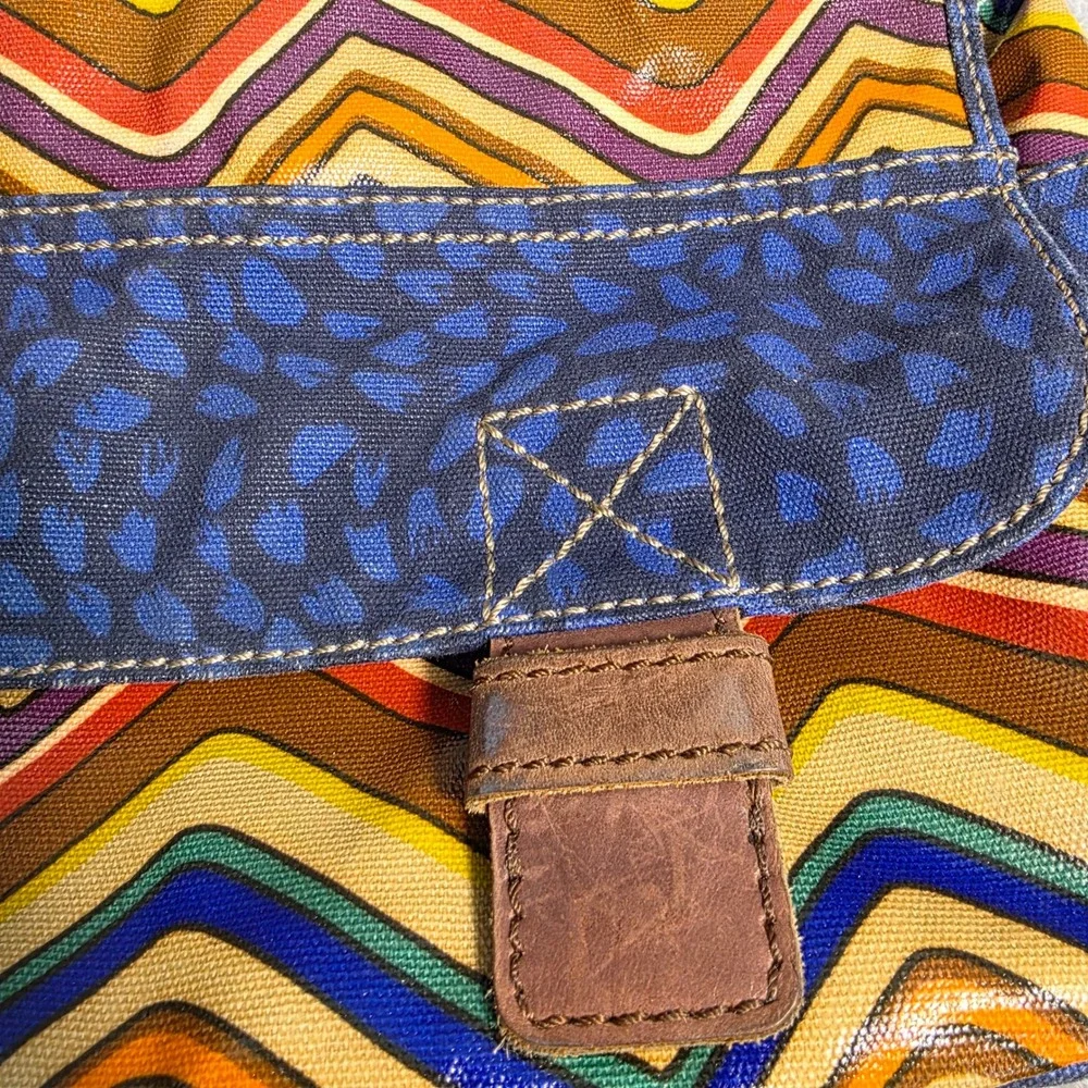 Fossil KeyPer Messenger‎ Laptop Bag Blue Orange Zig Zag Coated Canvas Key Fob
